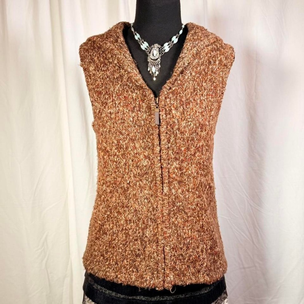 Christopher & Banks Chunky Knit Zip Vest – Brown Marled Wool Blend – Fits M